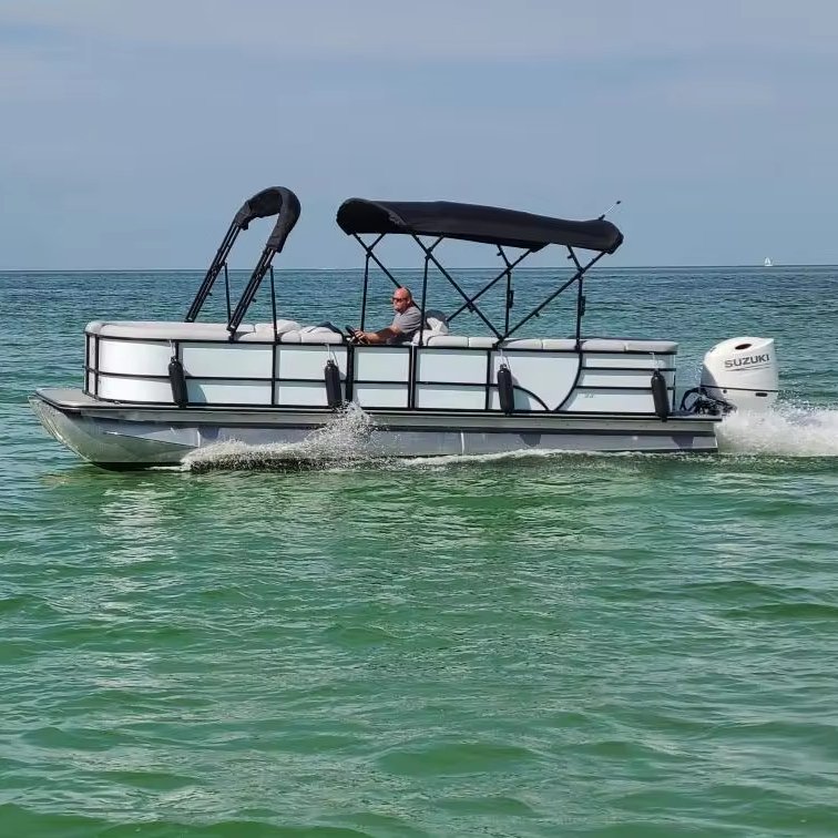 27ft/8.2m Luxury Aluminum Tritoon Yacht House Boat for Party & Fishing Outboard Engine with Optional Trailer River Entertainment